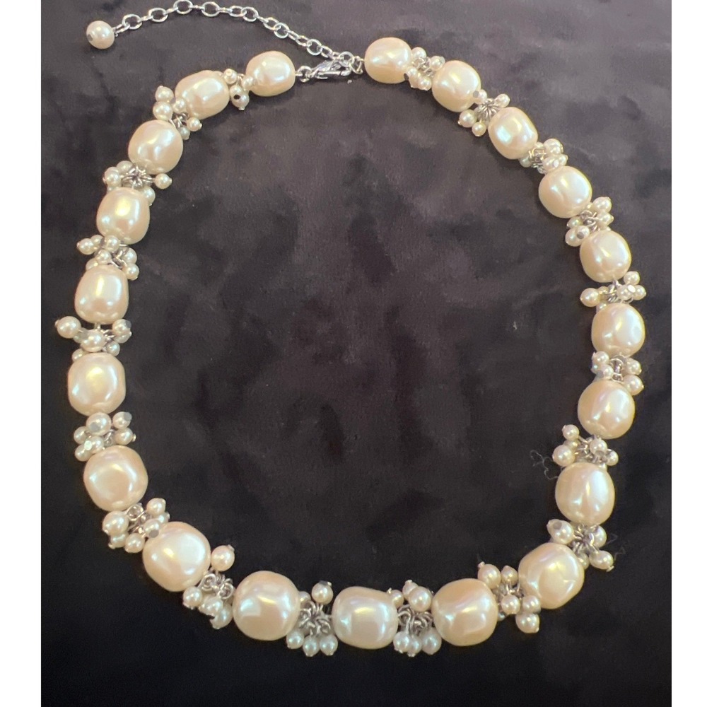 Vintage Style Chunky Faux Baroque Pearl Choker Necklace Seed Pearl Cluster
